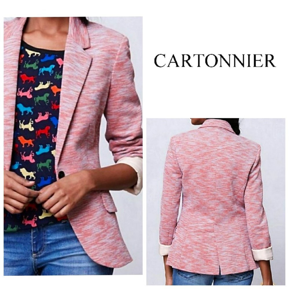 ANTHRO CARTONNIER Pink Tweed Cotton Blazer